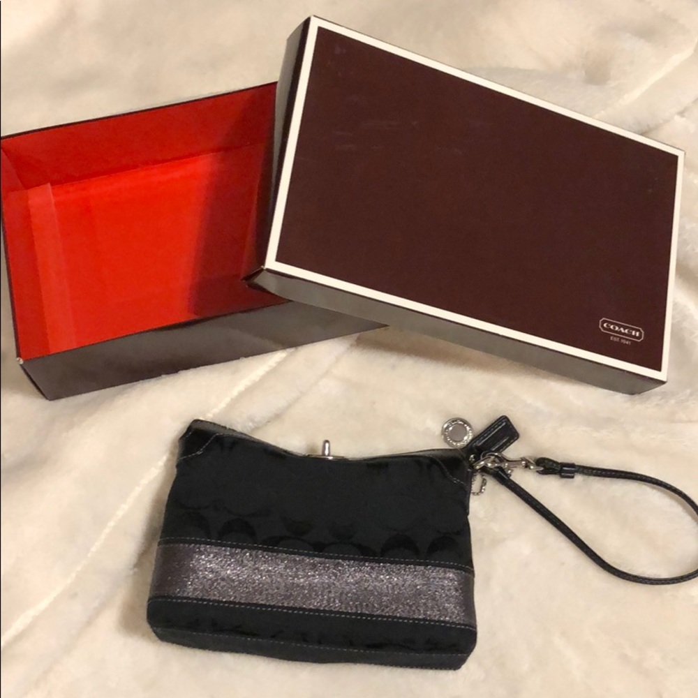NWOT Black Silver Coach Wristlet